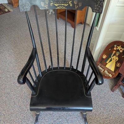 Antique Black Post Stenciled Rocking Chair (D)