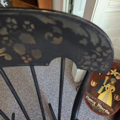 Antique Black Post Stenciled Rocking Chair (D)