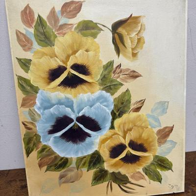 Unframed Still Life: Original Oil on Canvas - Pansies