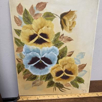 Unframed Still Life: Original Oil on Canvas - Pansies