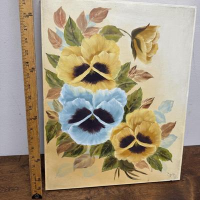 Unframed Still Life: Original Oil on Canvas - Pansies