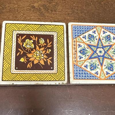 Lot of 2 antique Vintage Square Tile Trivets