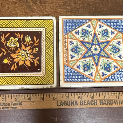 Lot of 2 antique Vintage Square Tile Trivets