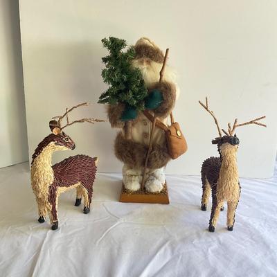 G1036 Vintage Old world Santa with Two Twig Reindeers