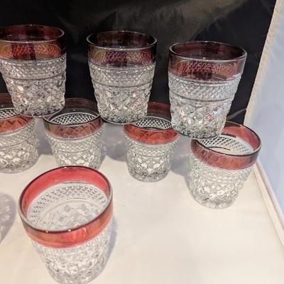 11 - Ruby Red Kings Crown Diamond Point Glasses #3 (DR)