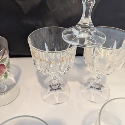 Ambassador Cut Vertical & Swags Also Hand Painted & Etched Glasses #4 (DR)