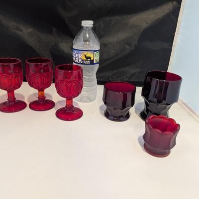 4 - LE Smith Ruby Red Moon & Stars Wine Glasses 4 1/2" Tall - Georgian Ruby Red Glasses #5 (DR)
