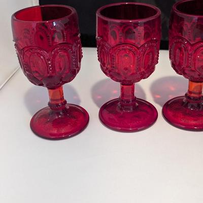 4 - LE Smith Ruby Red Moon & Stars Wine Glasses 4 1/2" Tall - Georgian Ruby Red Glasses #5 (DR)