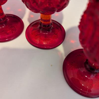 4 - LE Smith Ruby Red Moon & Stars Wine Glasses 4 1/2" Tall - Georgian Ruby Red Glasses #5 (DR)