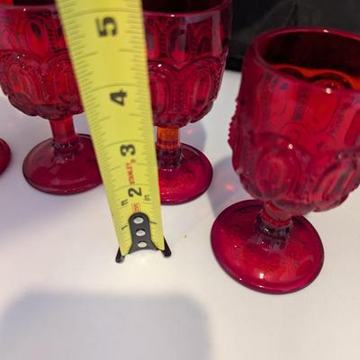 4 - LE Smith Ruby Red Moon & Stars Wine Glasses 4 1/2" Tall - Georgian Ruby Red Glasses #5 (DR)