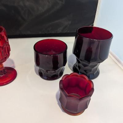 4 - LE Smith Ruby Red Moon & Stars Wine Glasses 4 1/2" Tall - Georgian Ruby Red Glasses #5 (DR)