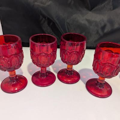 4 - LE Smith Ruby Red Moon & Stars Wine Glasses 4 1/2" Tall - Georgian Ruby Red Glasses #5 (DR)