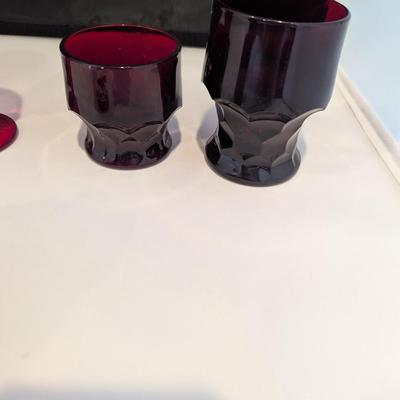 4 - LE Smith Ruby Red Moon & Stars Wine Glasses 4 1/2" Tall - Georgian Ruby Red Glasses #5 (DR)