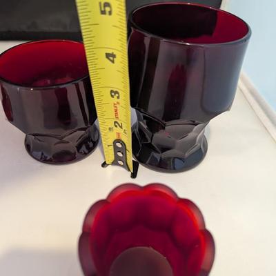 4 - LE Smith Ruby Red Moon & Stars Wine Glasses 4 1/2" Tall - Georgian Ruby Red Glasses #5 (DR)