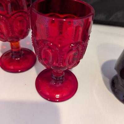 4 - LE Smith Ruby Red Moon & Stars Wine Glasses 4 1/2" Tall - Georgian Ruby Red Glasses #5 (DR)