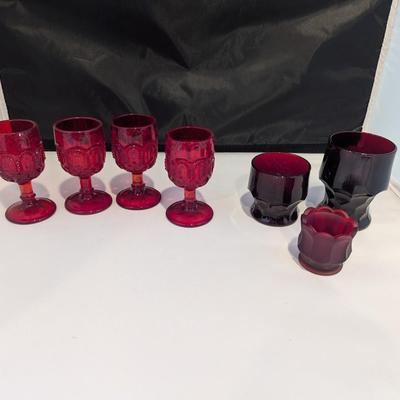 4 - LE Smith Ruby Red Moon & Stars Wine Glasses 4 1/2" Tall - Georgian Ruby Red Glasses #5 (DR)