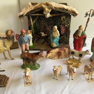 G1044 Vintage German Nativity Figurines with Crèche
