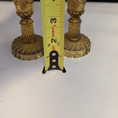 French Amber Style Pressed Glass Candle Sticks (DR)