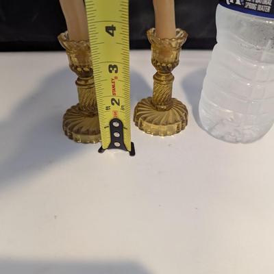 French Amber Style Pressed Glass Candle Sticks (DR)