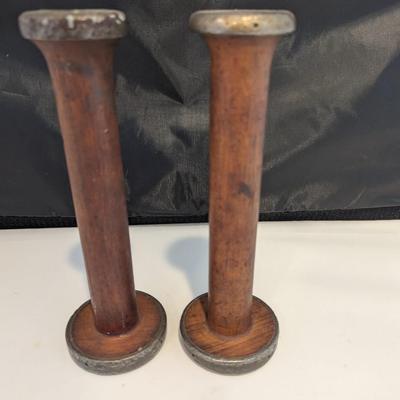 Vintage Primitive Wooden Candle Holders (DR)