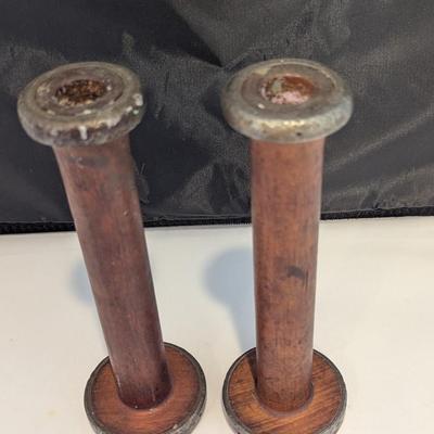 Vintage Primitive Wooden Candle Holders (DR)