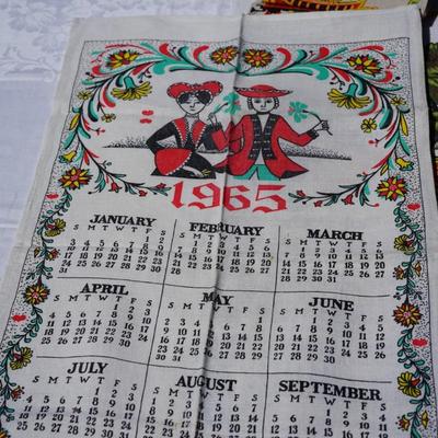 GROUPING OF EIGHT CALENDAR DISH TOWEL. 1957-1970