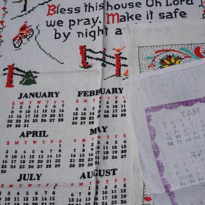 GROUPING OF EIGHT CALENDAR DISH TOWEL. 1957-1970