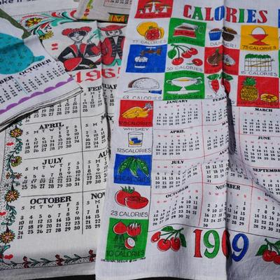 GROUPING OF EIGHT CALENDAR DISH TOWEL. 1957-1970
