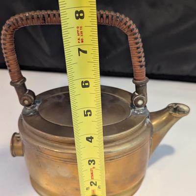 Vintage Hammered Copper Kettle With Rattan Handle #7 (DR)