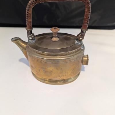 Vintage Hammered Copper Kettle With Rattan Handle #7 (DR)