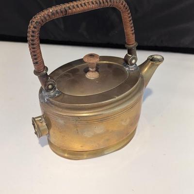 Vintage Hammered Copper Kettle With Rattan Handle #7 (DR)