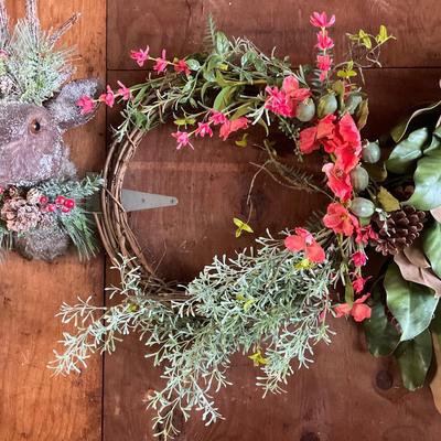 G1053 Pink and Coral Peach Poppy Flower Wreath
