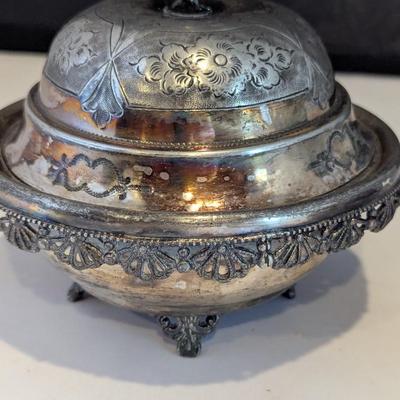 Stylish Antique Butter Dishes 1 - Aurora Silver Plate Butter Server 0293 (DR)