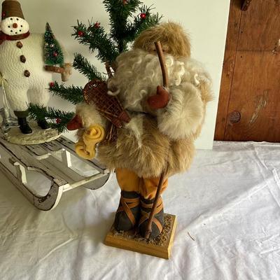 G1116 Vintage Old World Santa with Feather tree, Snowman and Sled