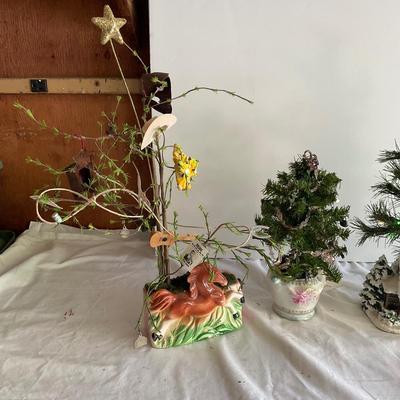 G1128 Lot of Small Ornametal Trees with Sterling Charms, Thomas Kinkade House