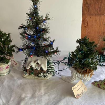 G1128 Lot of Small Ornametal Trees with Sterling Charms, Thomas Kinkade House