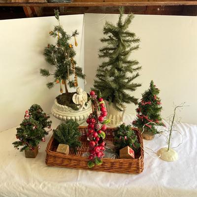 G1144 Lot of Alphabet Trees and Cherub Planter with Glass Ornaments