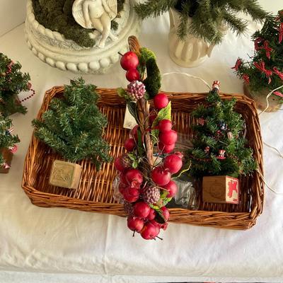 G1144 Lot of Alphabet Trees and Cherub Planter with Glass Ornaments