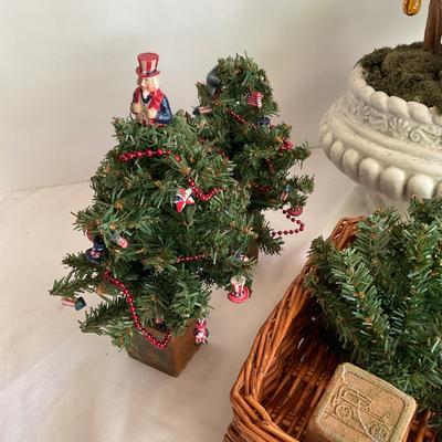 G1144 Lot of Alphabet Trees and Cherub Planter with Glass Ornaments