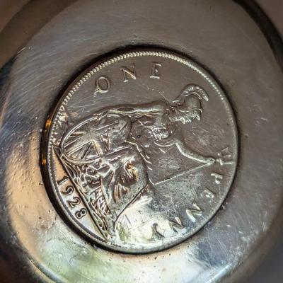 1928 Great Britain United Kingdom UK King GEORGE V Antique OLD Penny Coin Trinket Dish #24 (DR)