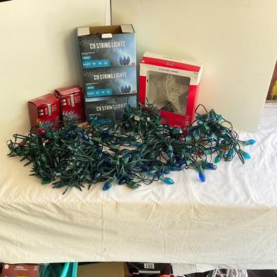 G1146 Lot of Large and Small Colored Christmas Lights and tree topper