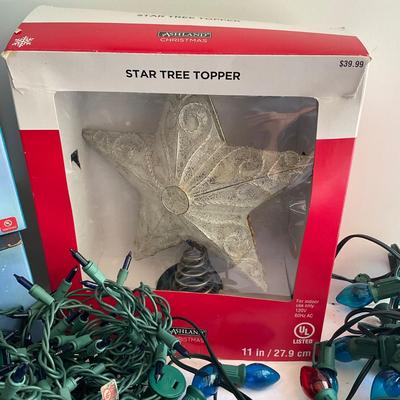 G1146 Lot of Large and Small Colored Christmas Lights and tree topper