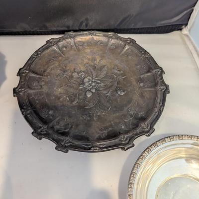 Sterling Silver Rimmed Crystal Starburst Coasters Various Silver Plated & Inscribed 1854 Mooney 1904 Trinket Dish & Bowls &...