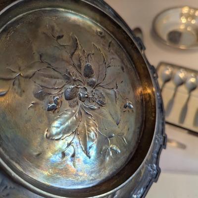 Sterling Silver Rimmed Crystal Starburst Coasters Various Silver Plated & Inscribed 1854 Mooney 1904 Trinket Dish & Bowls &...