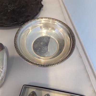 Sterling Silver Rimmed Crystal Starburst Coasters Various Silver Plated & Inscribed 1854 Mooney 1904 Trinket Dish & Bowls &...