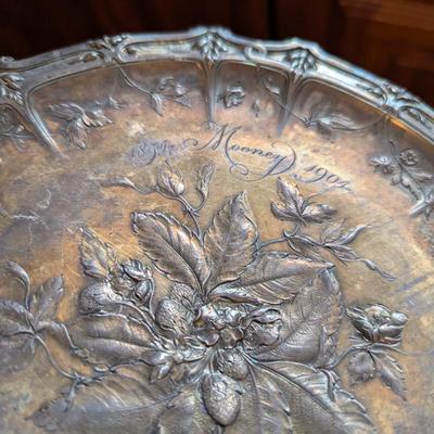 Sterling Silver Rimmed Crystal Starburst Coasters Various Silver Plated & Inscribed 1854 Mooney 1904 Trinket Dish & Bowls &...