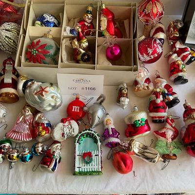 G1166 Lot of Glass Figural Ornaments - Parrots, Winnie the Pooh, M&M, Santas,