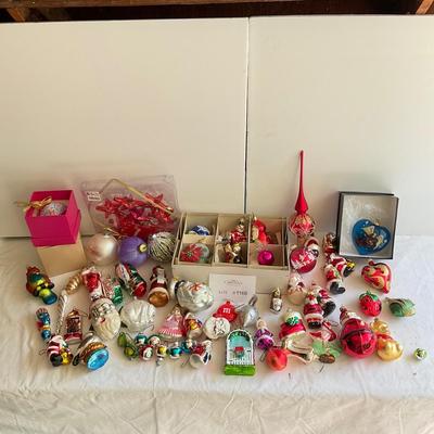 G1166 Lot of Glass Figural Ornaments - Parrots, Winnie the Pooh, M&M, Santas,