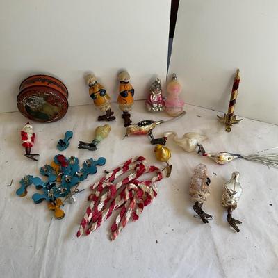 G1181 Antique Figural Glass Christmas Ornaments and Clips