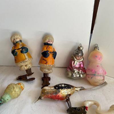 G1181 Antique Figural Glass Christmas Ornaments and Clips